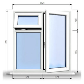 1145mm (W) x 1245mm (H) PVCu StormProof  - 1 Opening Window (RIGHT) - Top Opening Window (LEFT) - Toughened Safety Glass - White