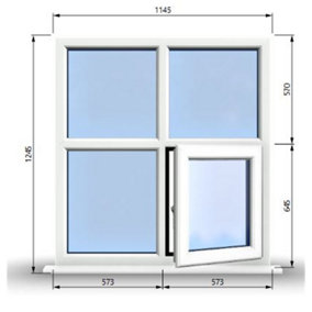 1145mm (W) x 1245mm (H) PVCu StormProof Casement Window - 1 Bottom Opening Window (Right) - White Internal & External
