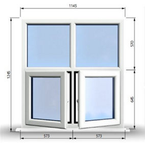 1145mm (W) x 1245mm (H) PVCu StormProof Casement Window - 2 Bottom Opening Windows - Toughened Safety Glass - White