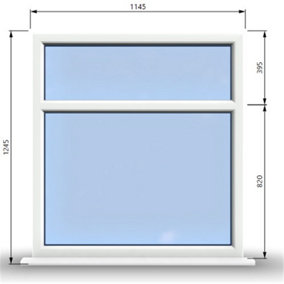 1145mm (W) x 1245mm (H) PVCu StormProof Casement Window - 2 Horizontal Panes Non Opening Windows -  White Internal & External