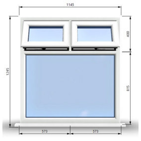 1145mm (W) x 1245mm (H) PVCu StormProof Casement Window - 2 Top Opening Windows -  Toughened Safety Glass - White