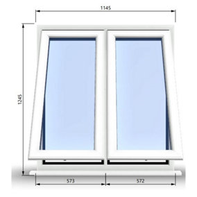 1145mm (W) x 1245mm (H) PVCu StormProof Casement Window - 2 Vertical Bottom Opening Windows -  White Internal & External