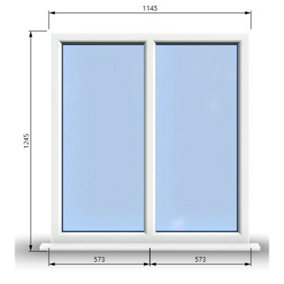 1145mm (W) x 1245mm (H) PVCu StormProof Casement Window - 2 Vertical Panes Non Opening Windows -  White Internal & External