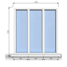 1145mm (W) x 1245mm (H) PVCu StormProof Casement Window - 3 Panes Non Opening Window -  White Internal & External