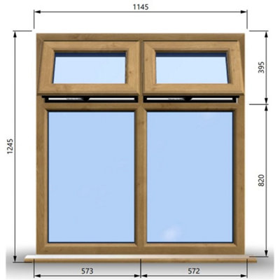 1145mm (W) x 1245mm (H) Wooden Stormproof Window - 2 Top Opening Windows -Toughened Safety Glass