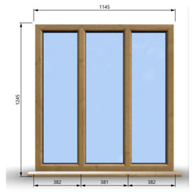 1145mm (W) x 1245mm (H) Wooden Stormproof Window - 3 Pane Non-Opening Windows - Toughened Safety Glass