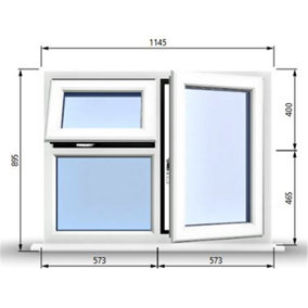 1145mm (W) x 895mm (H) PVCu StormProof  - 1 Opening Window (RIGHT) - Top Opening Window (LEFT) - Toughened Safety Glass - White