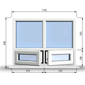 1145mm (W) x 895mm (H) PVCu StormProof Casement Window - 2 Bottom Opening Windows - Toughened Safety Glass - White