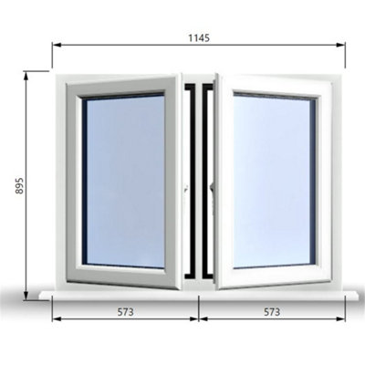 1145mm (W) x 895mm (H) PVCu StormProof Casement Window - 2 Central Opening Windows -  White Internal & External