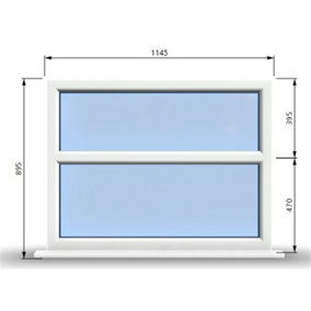 1145mm (W) x 895mm (H) PVCu StormProof Casement Window - 2 Horizontal Panes Non Opening Windows -  White Internal & External