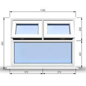1145mm (W) x 895mm (H) PVCu StormProof Casement Window - 2 Top Opening Windows -  Toughened Safety Glass - White