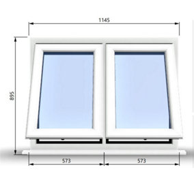 1145mm (W) x 895mm (H) PVCu StormProof Casement Window - 2 Vertical Bottom Opening Windows -  White Internal & External