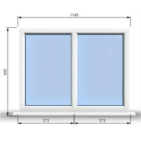 1145mm (W) x 895mm (H) PVCu StormProof Casement Window - 2 Vertical Panes Non Opening Windows -  White Internal & External
