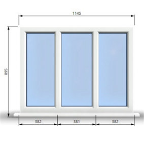 1145mm (W) x 895mm (H) PVCu StormProof Casement Window - 3 Panes Non Opening Window -  White Internal & External