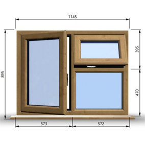 1145mm (W) x 895mm (H) Wooden Stormproof Window - 1 Opening Window (LEFT) - Top Opening Window (RIGHT) - Toughened Safety Glass