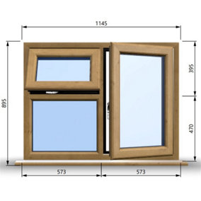 1145mm (W) x 895mm (H) Wooden Stormproof Window - 1 Opening Window (RIGHT) - Top Opening Window (LEFT) - Toughened Safety Glas