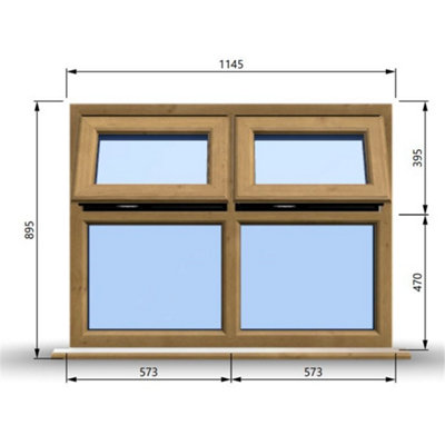 1145mm (W) x 895mm (H) Wooden Stormproof Window - 2 Top Opening Windows -Toughened Safety Glass