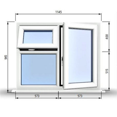 1145mm (W) x 945mm (H) PVCu StormProof  - 1 Opening Window (RIGHT) - Top Opening Window (LEFT) - Toughened Safety Glass - White