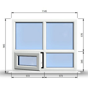 1145mm (W) x 945mm (H) PVCu StormProof Casement Window - 1 Bottom Opening (Left) -  White Internal & External