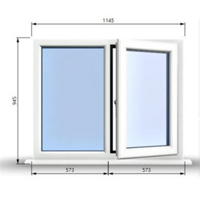 1145mm (W) x 945mm (H) PVCu StormProof Casement Window - 1 RIGHT Opening Window -  Toughened Safety Glass - White