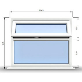 1145mm (W) x 945mm (H) PVCu StormProof Casement Window - 1 Top Opening Window - 70mm Cill - Chrome Handles -  White