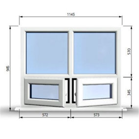 1145mm (W) x 945mm (H) PVCu StormProof Casement Window - 2 Bottom Opening Windows - Toughened Safety Glass - White