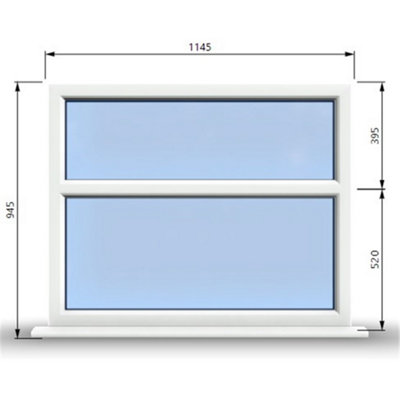 1145mm (W) x 945mm (H) PVCu StormProof Casement Window - 2 Horizontal Panes Non Opening Windows -  White Internal & External