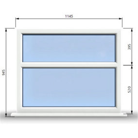 1145mm (W) x 945mm (H) PVCu StormProof Casement Window - 2 Horizontal Panes Non Opening Windows -  White Internal & External