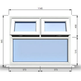 1145mm (W) x 945mm (H) PVCu StormProof Casement Window - 2 Top Opening Windows -  Toughened Safety Glass - White