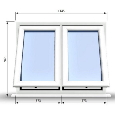 1145mm (W) x 945mm (H) PVCu StormProof Casement Window - 2 Vertical Bottom Opening Windows -  White Internal & External