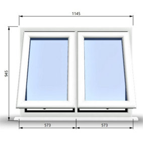1145mm (W) x 945mm (H) PVCu StormProof Casement Window - 2 Vertical Bottom Opening Windows -  White Internal & External