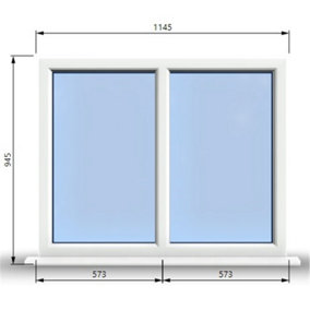 1145mm (W) x 945mm (H) PVCu StormProof Casement Window - 2 Vertical Panes Non Opening Windows -  White Internal & External