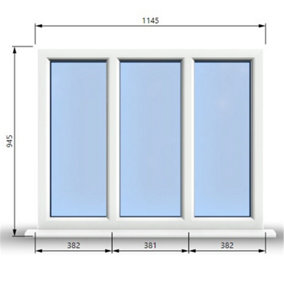1145mm (W) x 945mm (H) PVCu StormProof Casement Window - 3 Panes Non Opening Window -  White Internal & External