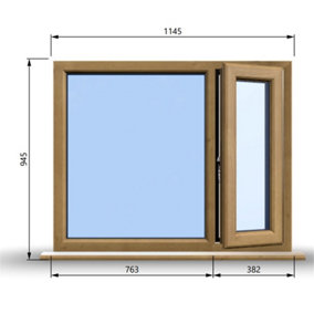 1145mm (W) x 945mm (H) Wooden Stormproof Window - 1/3 Right Opening Window - Toughened Safety Glass