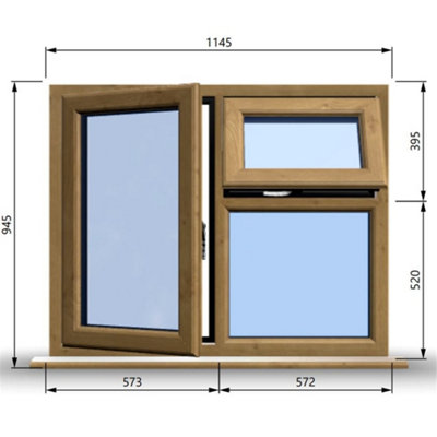 1145mm (W) x 945mm (H) Wooden Stormproof Window - 1 Opening Window (LEFT) - Top Opening Window (RIGHT) - Toughened Safety Glass