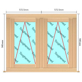 1145mm (W) x 945mm (H) Wooden Stormproof Window - 2 Opening Windows (Opening from Bottom) - Toughened Safety Glass