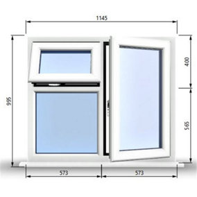 1145mm (W) x 995mm (H) PVCu StormProof  - 1 Opening Window (RIGHT) - Top Opening Window (LEFT) - Toughened Safety Glass - White