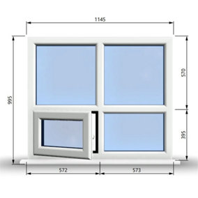 1145mm (W) x 995mm (H) PVCu StormProof Casement Window - 1 Bottom Opening Window (Left) -  White Internal & External