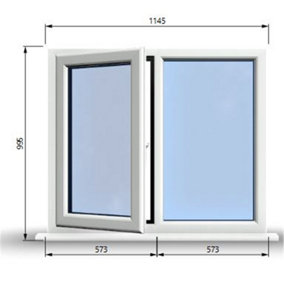 1145mm (W) x 995mm (H) PVCu StormProof Casement Window - 1 LEFT Opening Window -  Toughened Safety Glass - White