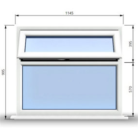 1145mm (W) x 995mm (H) PVCu StormProof Casement Window - 1 Top Opening Window - 70mm Cill - Chrome Handles -  White