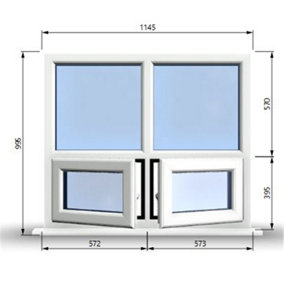 1145mm (W) x 995mm (H) PVCu StormProof Casement Window - 2 Bottom Opening Windows - Toughened Safety Glass - White