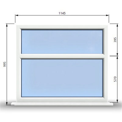 1145mm (W) x 995mm (H) PVCu StormProof Casement Window - 2 Horizontal Panes Non Opening Windows -  White Internal & External