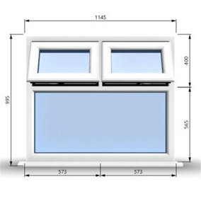 1145mm (W) x 995mm (H) PVCu StormProof Casement Window - 2 Top Opening Windows -  Toughened Safety Glass - White