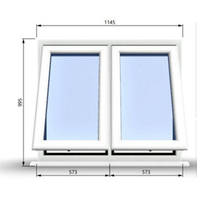 1145mm (W) x 995mm (H) PVCu StormProof Casement Window - 2 Vertical Bottom Opening Windows -  White Internal & External