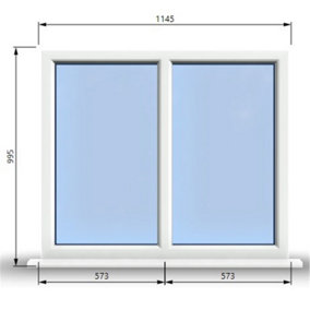 1145mm (W) x 995mm (H) PVCu StormProof Casement Window - 2 Vertical Panes Non Opening Windows -  White Internal & External