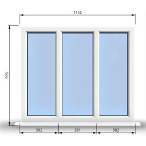 1145mm (W) x 995mm (H) PVCu StormProof Casement Window - 3 Panes Non Opening Window -  White Internal & External