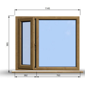 1145mm (W) x 995mm (H) Wooden Stormproof Window - 1/3 Left Opening Window - Toughened Safety Glass