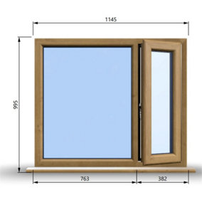 1145mm (W) x 995mm (H) Wooden Stormproof Window - 1/3 Right Opening Window - Toughened Safety Glass