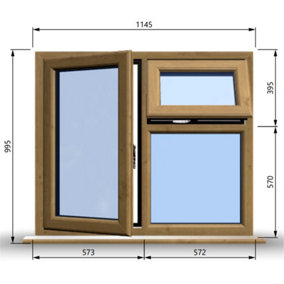 1145mm (W) x 995mm (H) Wooden Stormproof Window - 1 Opening Window (LEFT) - Top Opening Window (RIGHT) - Toughened Safety Glass