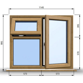 1145mm (W) x 995mm (H) Wooden Stormproof Window - 1 Opening Window (RIGHT) - Top Opening Window (LEFT) - Toughened Safety Glas